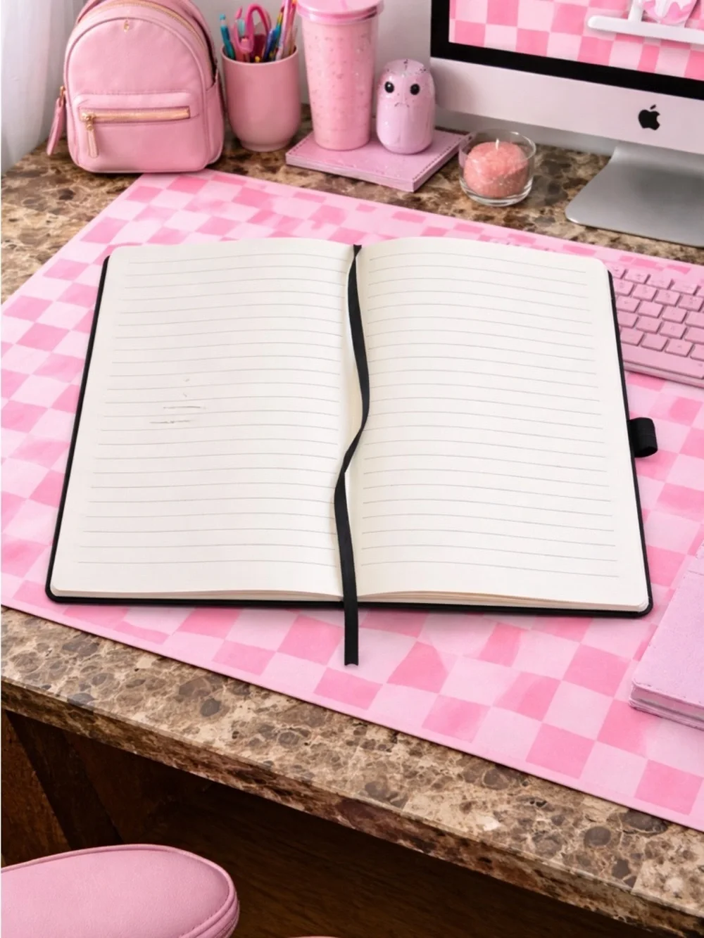 Black Cover with Pink Checkerboard Logo Journal